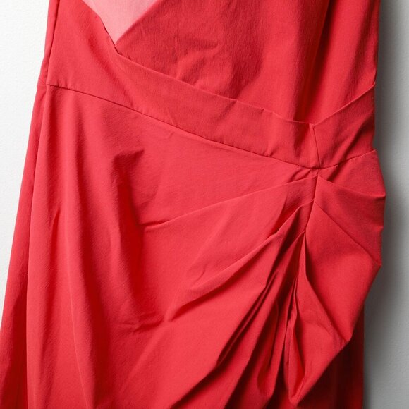 Lipsy London One-Shoulder Red Sheath Dress Asymmetrical-Pleat Cutout Stretch 12 - Picture 8 of 12